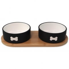 Set DOG FANTASY misky keramické s podtáckem černé kost 2x 13 x 5,5 cm 400ml
