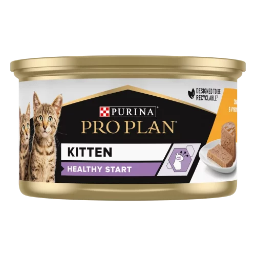 PURINA PRO PLAN CAT Kitten Healthy Start, konzerva s kuřecím v paštice 85g