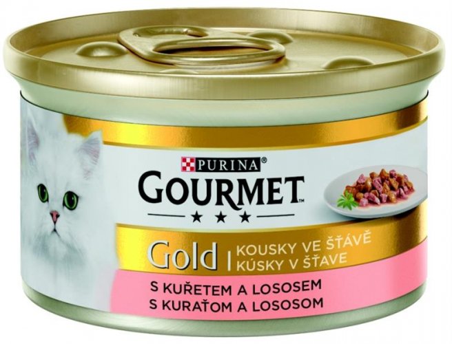 Gourmet Gold cat konz.-kousky losos a kuře 85 g