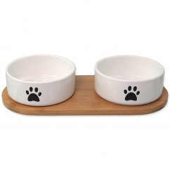 Set DOG FANTASY misky keramické s podtáckem bílé tlapka 2x 13 x 5,5 cm 400ml